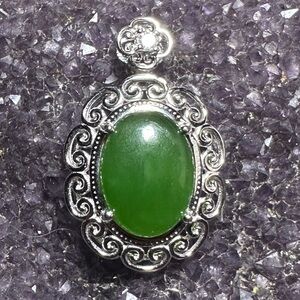 Jade 925 Sterling Silver Pendant CZ Accent New